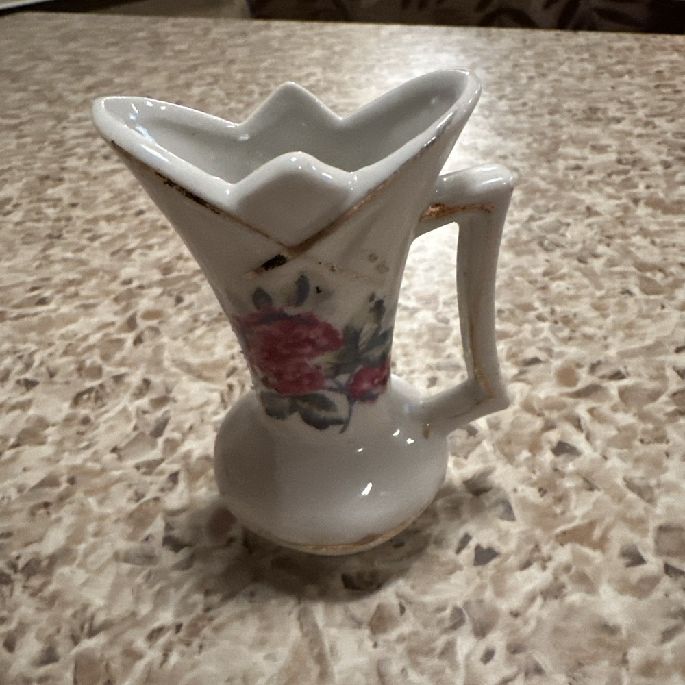 Vintage Floral Gold Trim Bud Vase Pitcher Ceramic Japan 3.5"